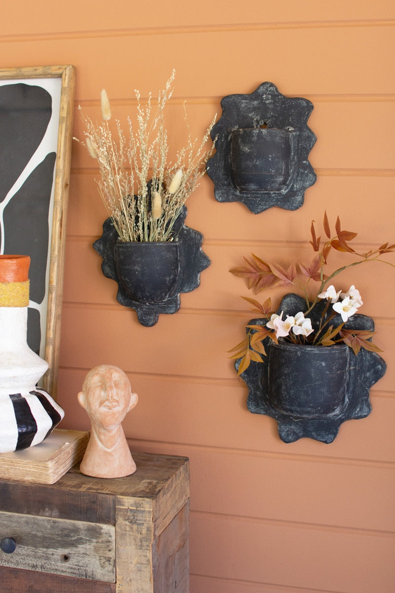 Black Wavy Clay Wall Planters