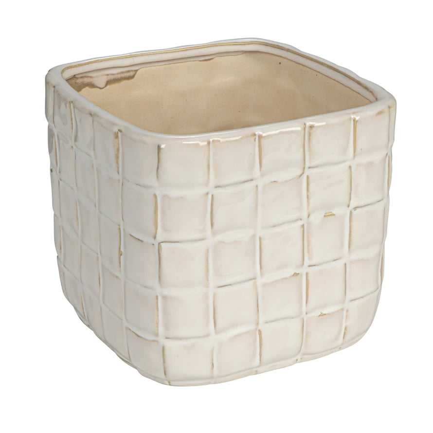 Stoneware Planter w/ Woven Pattern