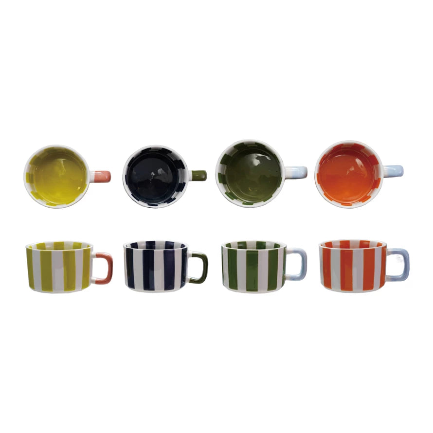 Striped Hand Painted Stoneware Mug 14oz