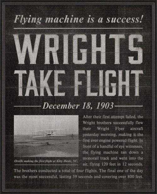WRIGHTS TAKE FLIGHT HEADLINER