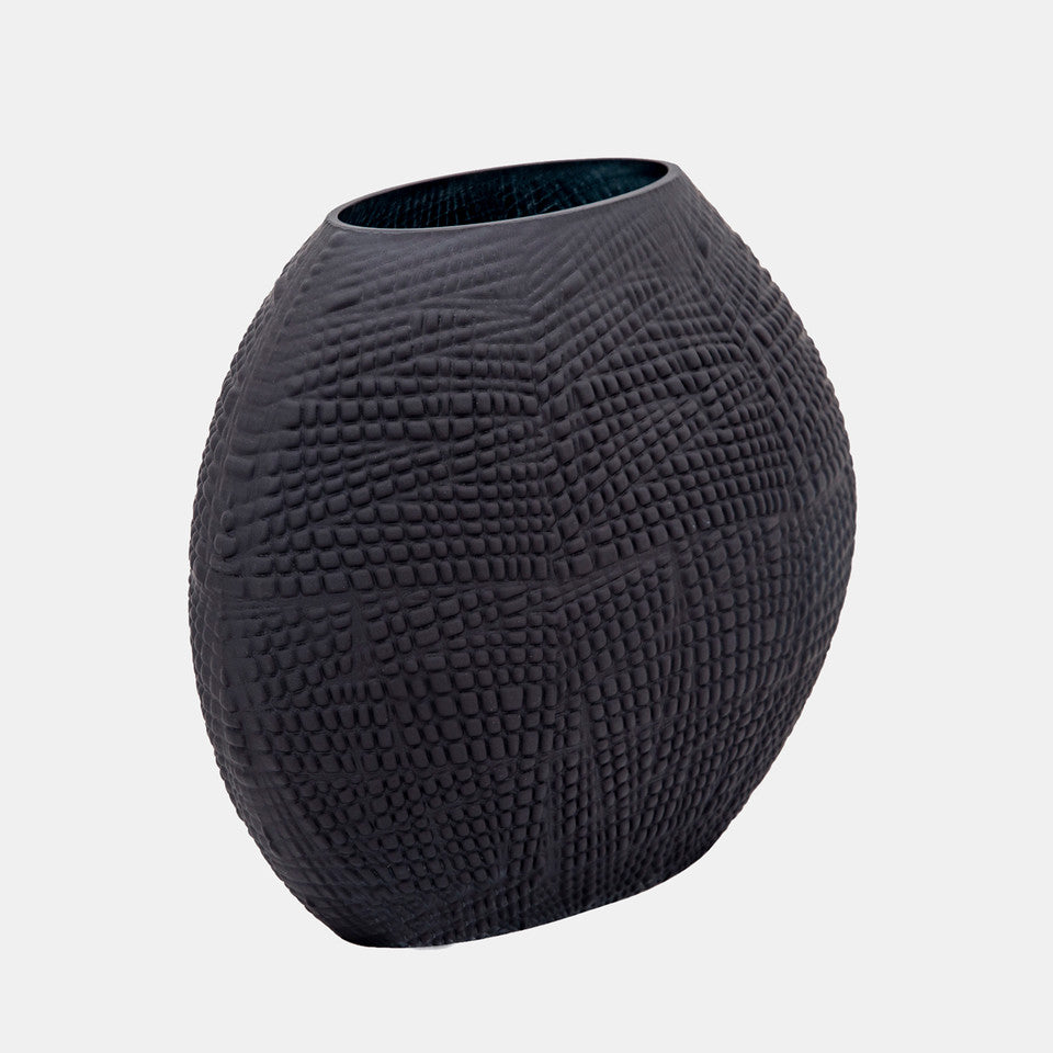 Matte Black Textured Glass Vase