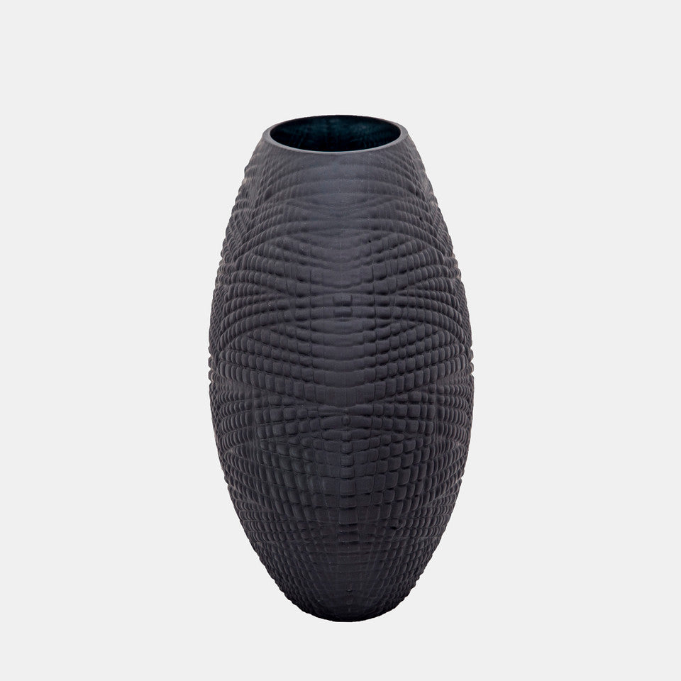 Matte Black Textured Glass Vase