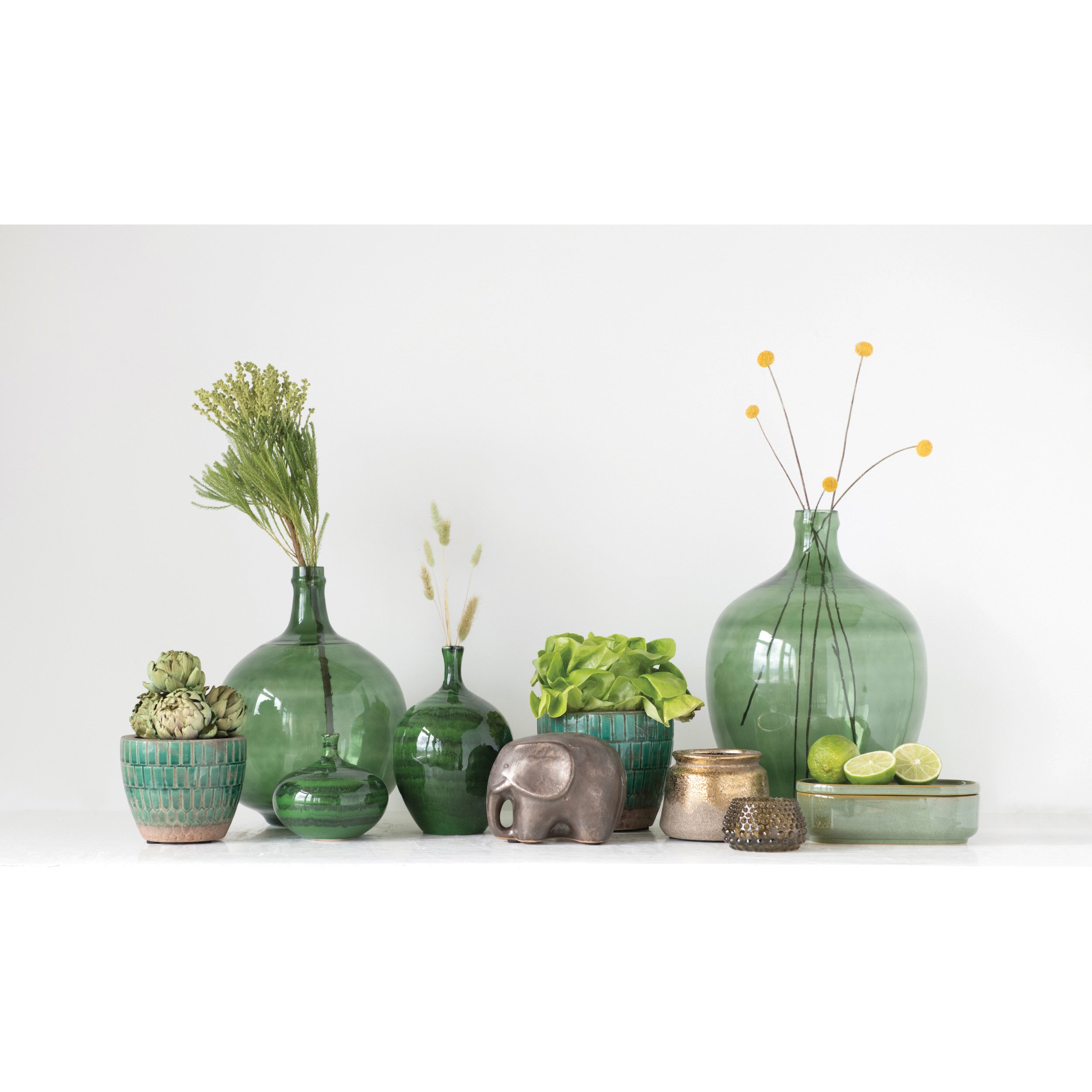 Round Green Glass Vintage-inspired Bottle*