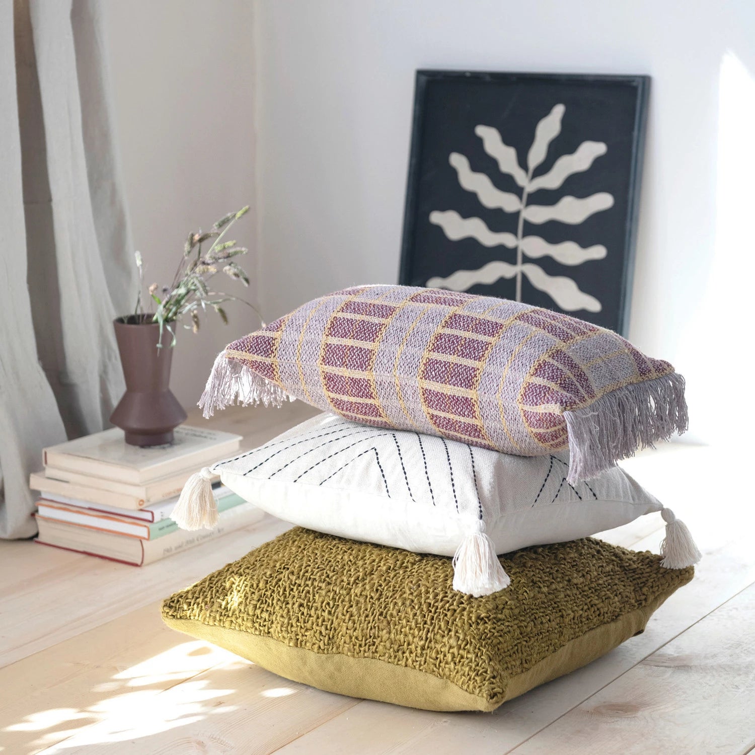 Chartreuse Woven Cotton & Jute Pillow