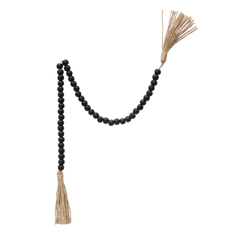 28" Black Wood Bead Garland with Jute Tassels