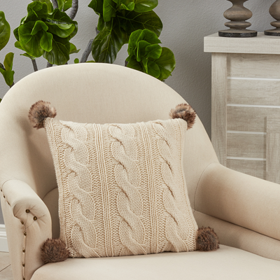 Cable Knit Pom Pom Pillow*