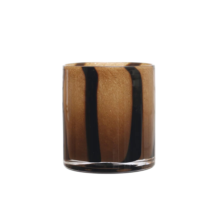 Brown Glass Candle Holder/Vase w/ Stripes*