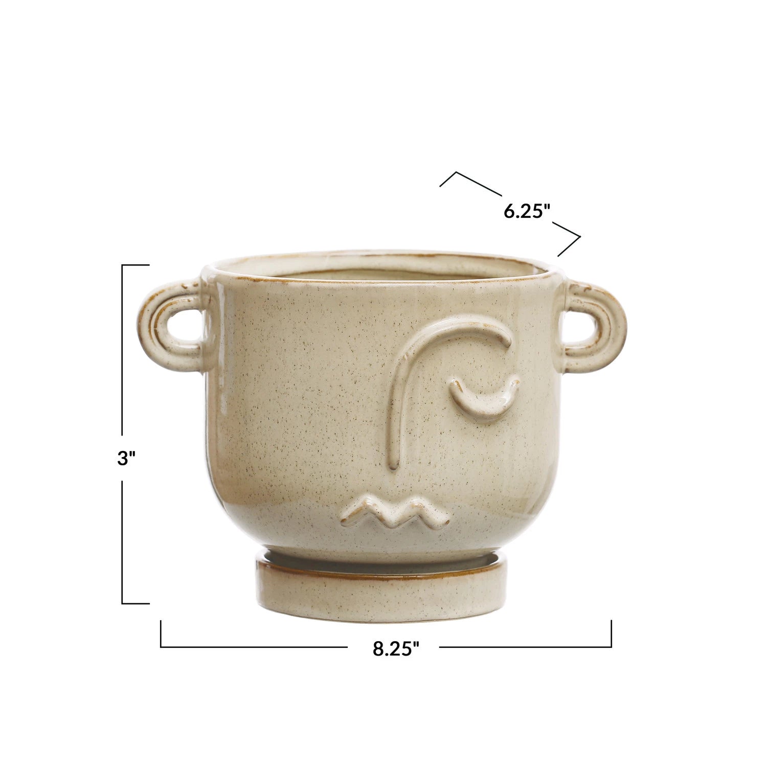 Speckled Face Planter w/ Handles & Saucer S/2