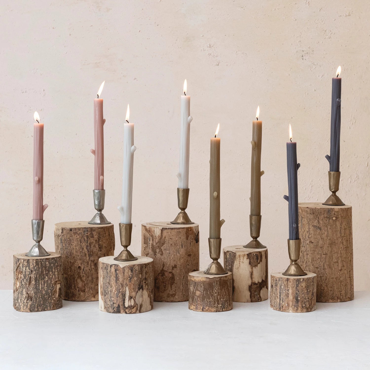 Unscented Grey Twig Shaped Taper Candles Set of 2