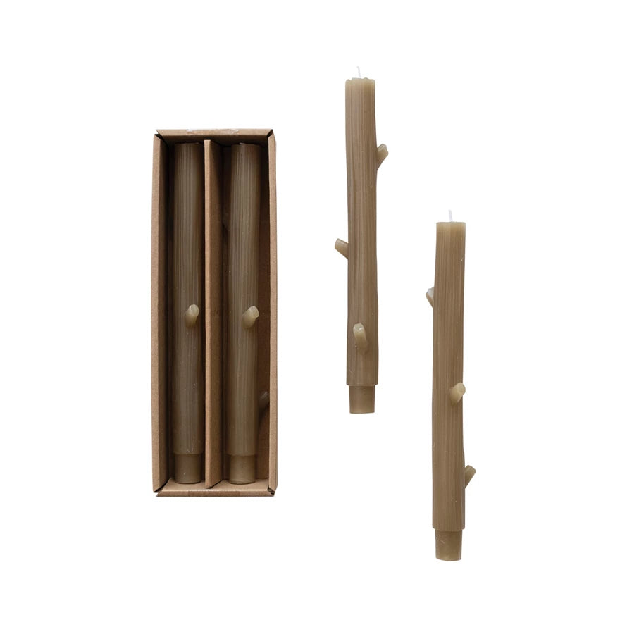 Unscented Olive Twig Shaped Taper Candles S/2*