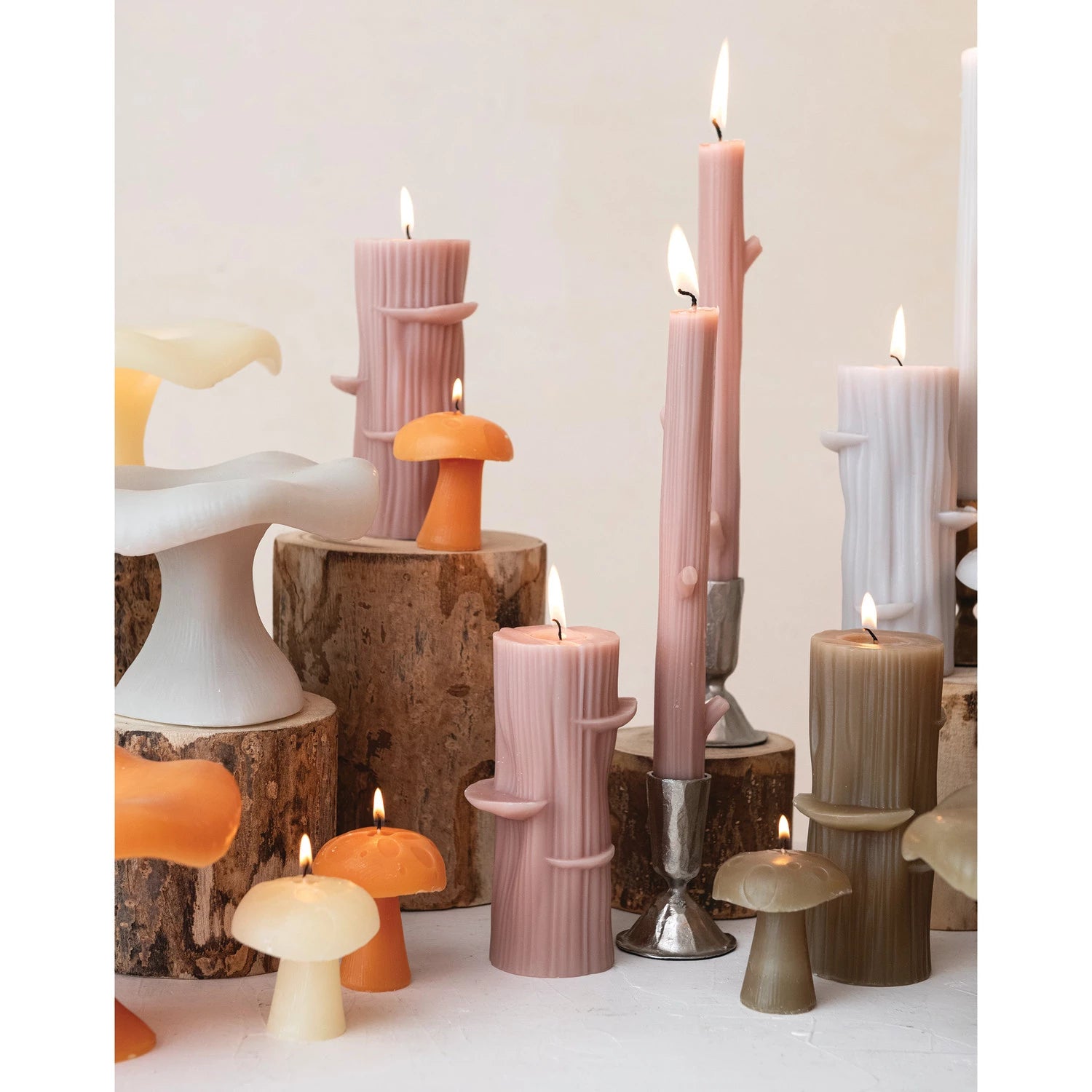 Unscented Olive Twig Shaped Taper Candles S/2*