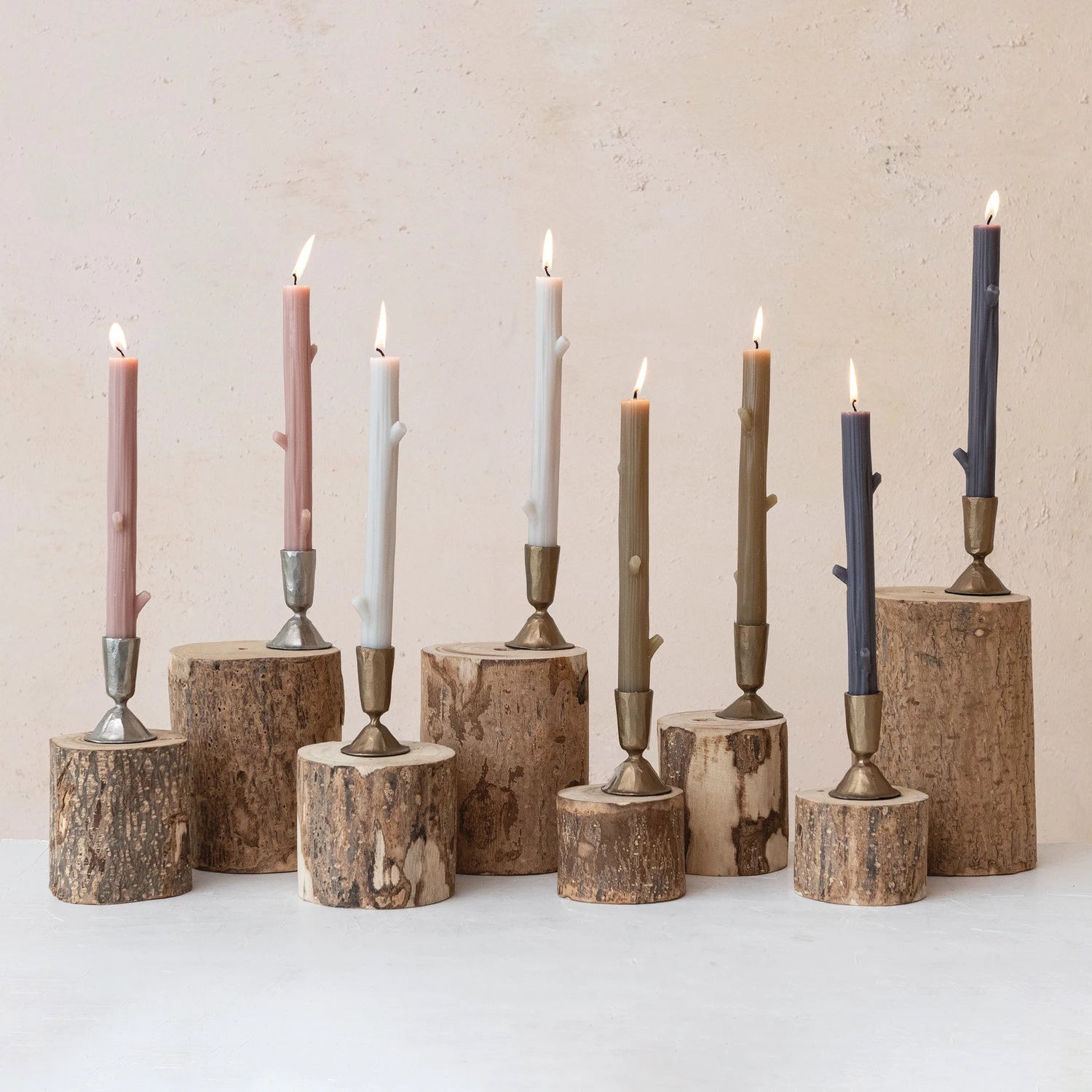 Unscented Olive Twig Shaped Taper Candles S/2*