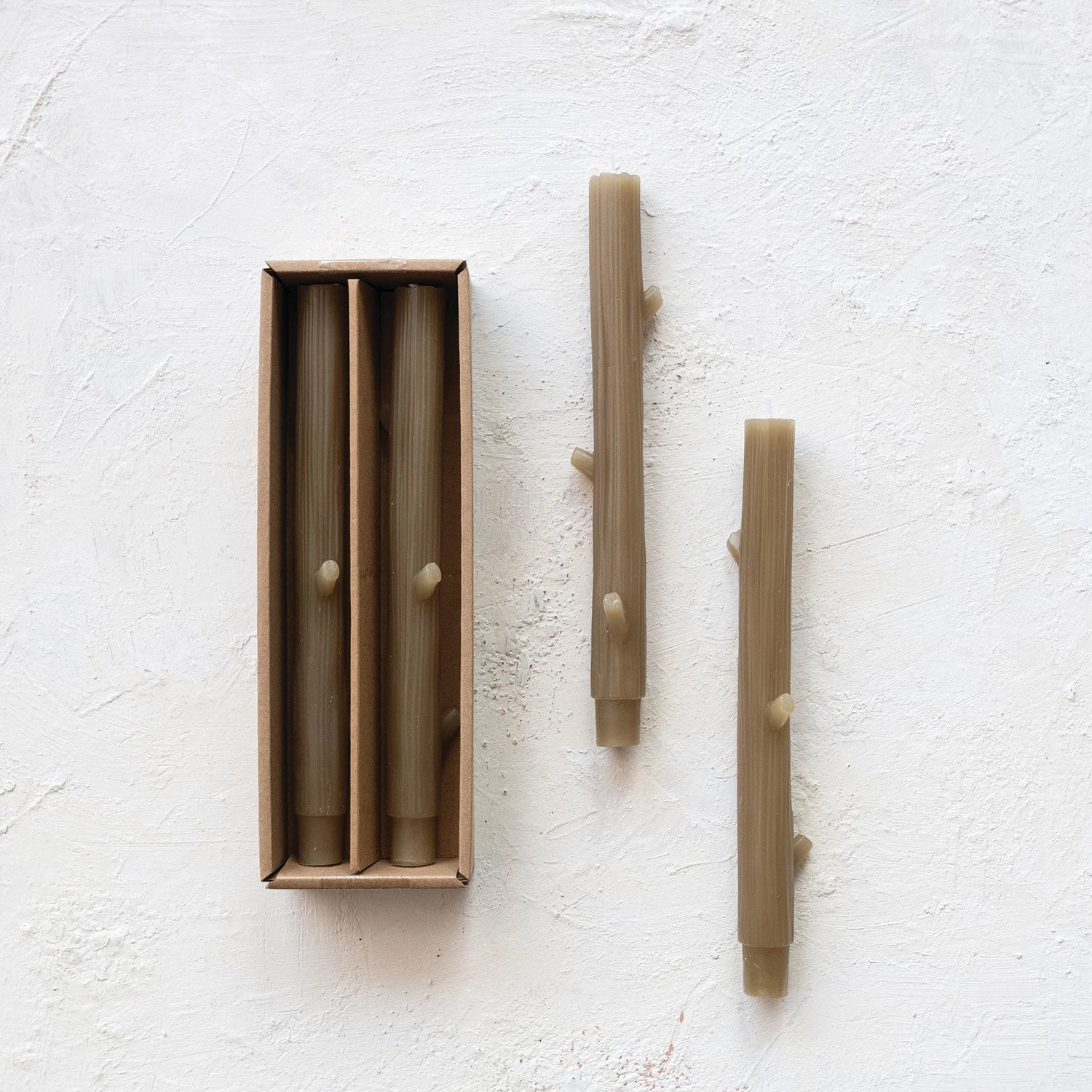 Unscented Olive Twig Shaped Taper Candles S/2*