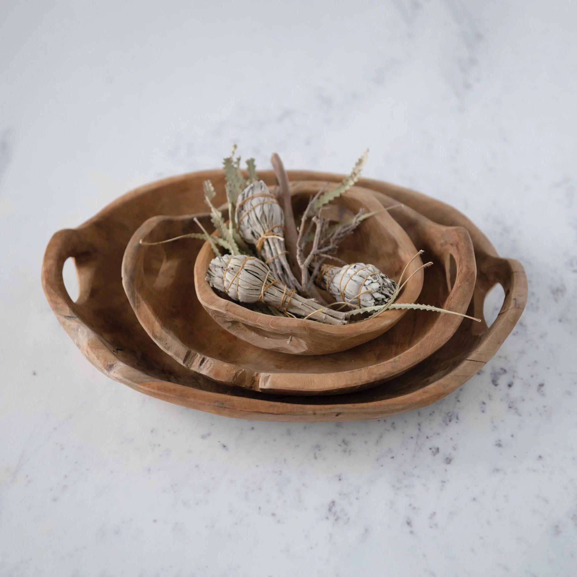 Teak Wood Bowls with Handle