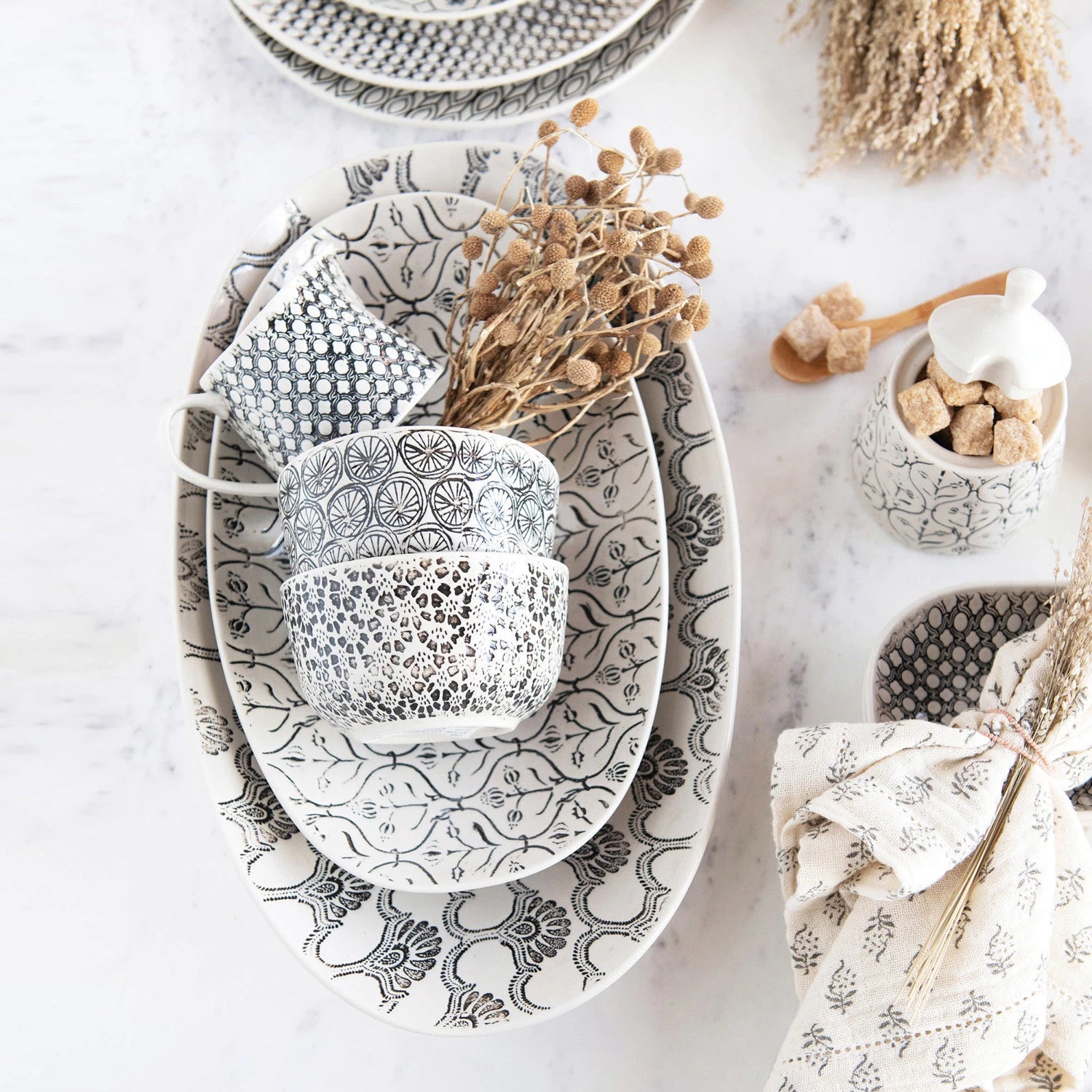 Black & White Hand-Stamped Bowl