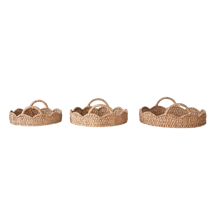 Decorative Braided Rattan Scalloped Trays
