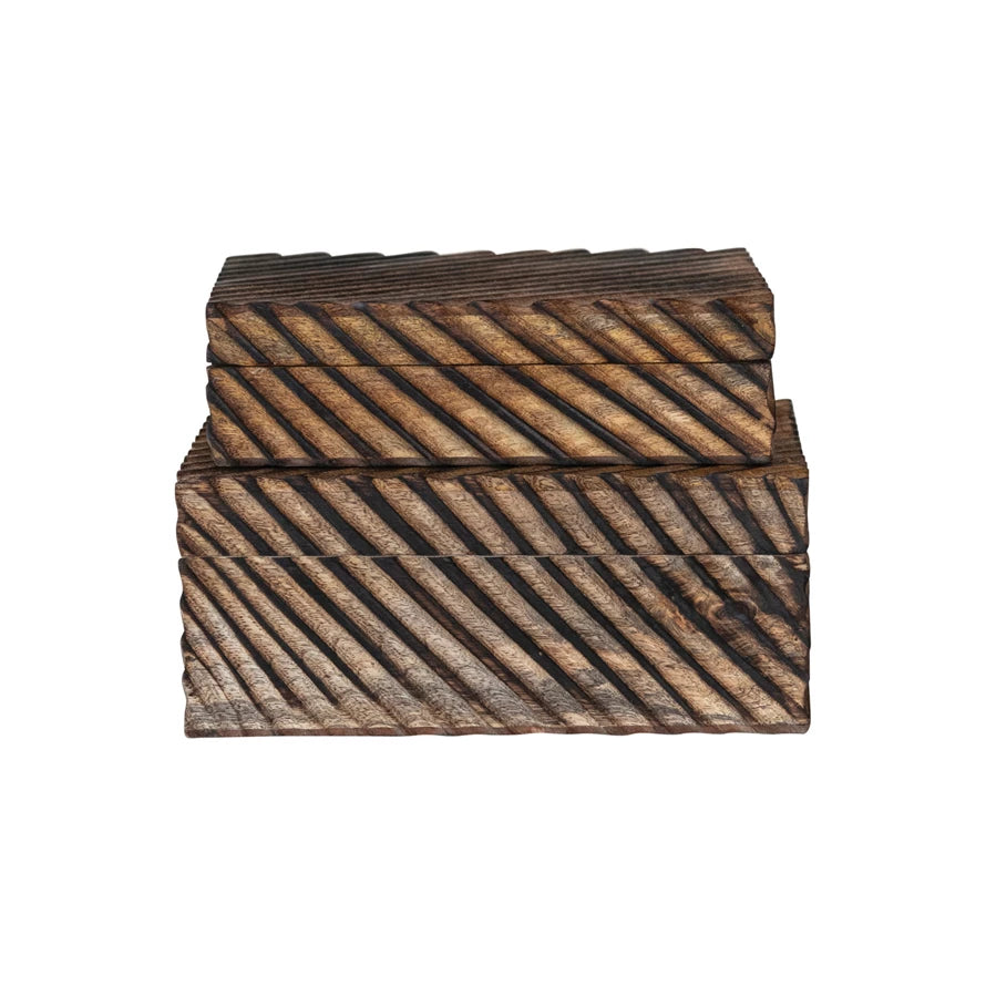 Carved Mango Wood Nesting Boxes S/2