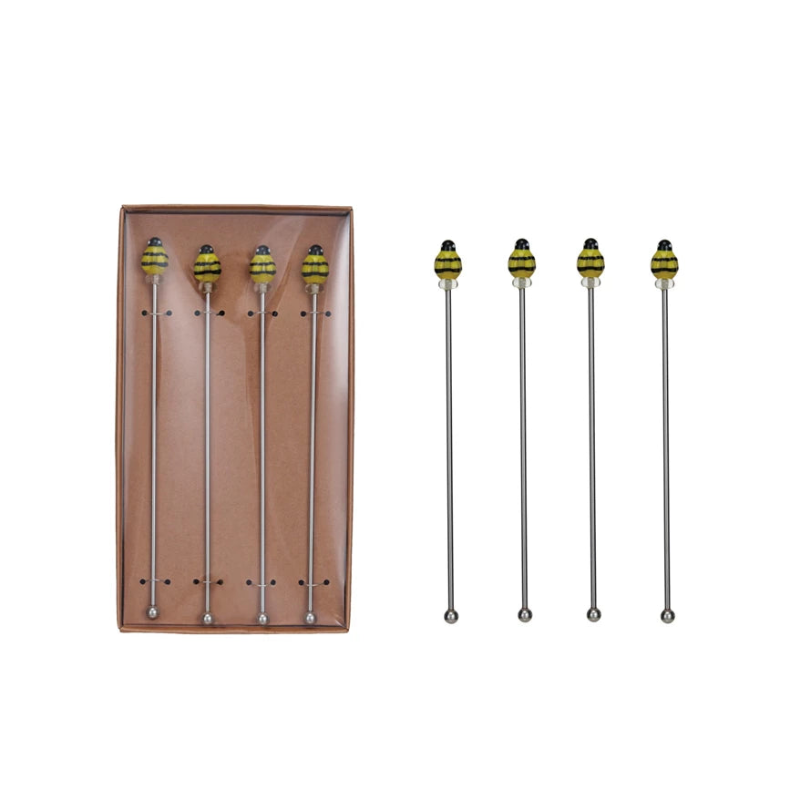 Stainless Steel Cocktail Stirrers w/ Blown Glass Bees*