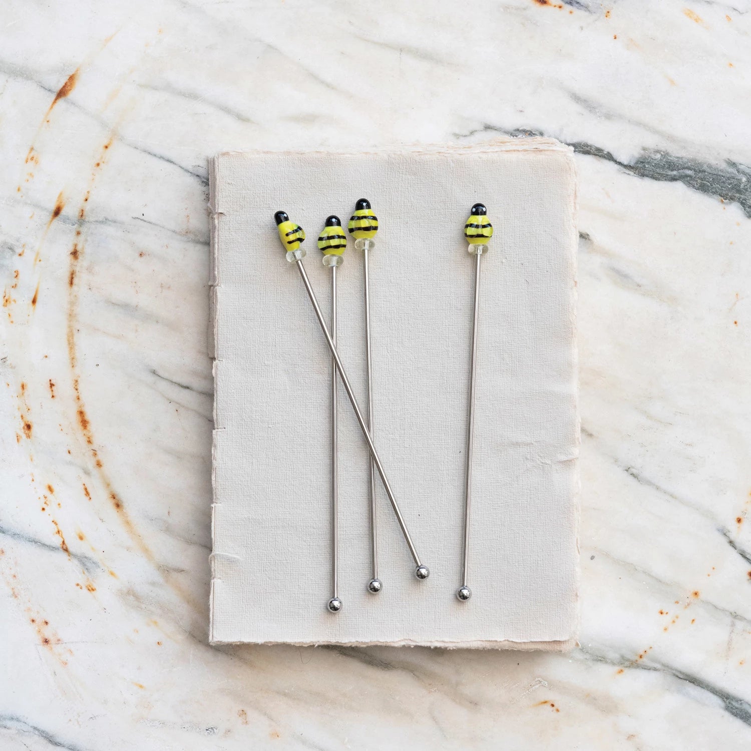 Stainless Steel Cocktail Stirrers w/ Blown Glass Bees*