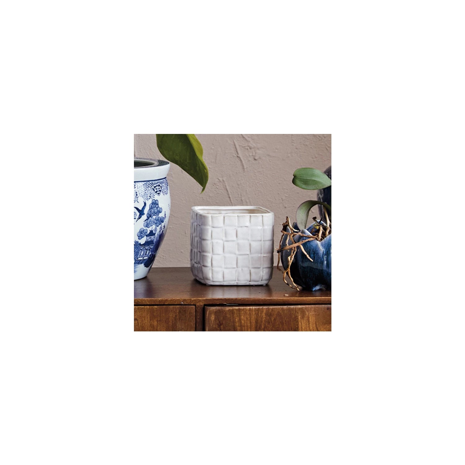 Stoneware Planter w/ Woven Pattern