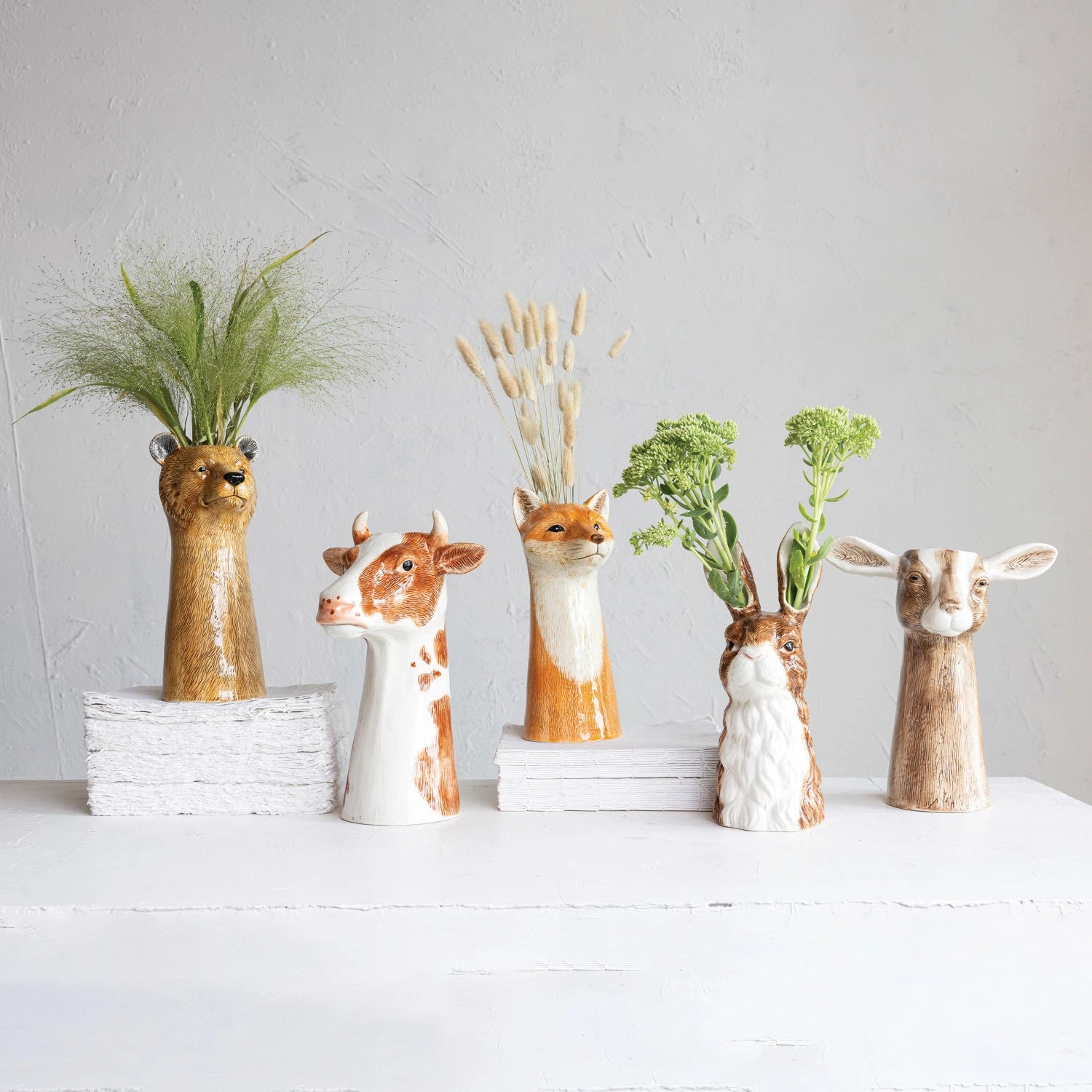 Hand-Painted Stoneware Bear Vase