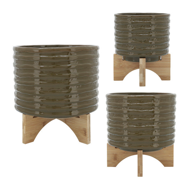Olive Textured Planter w/ Stand
