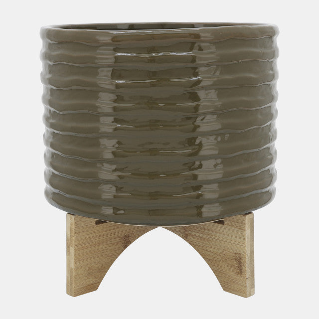Olive Textured Planter w/ Stand