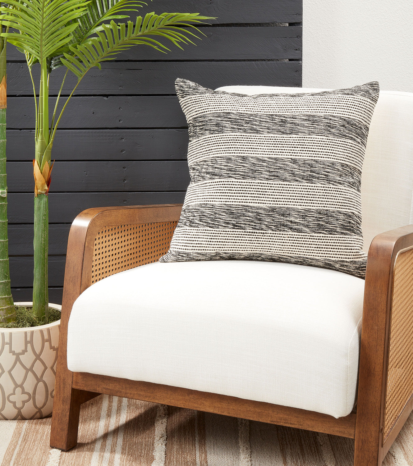 Textured Black Striped Woven Pillow