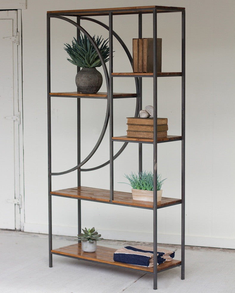 Wood and Metal Demi-lune Shelf