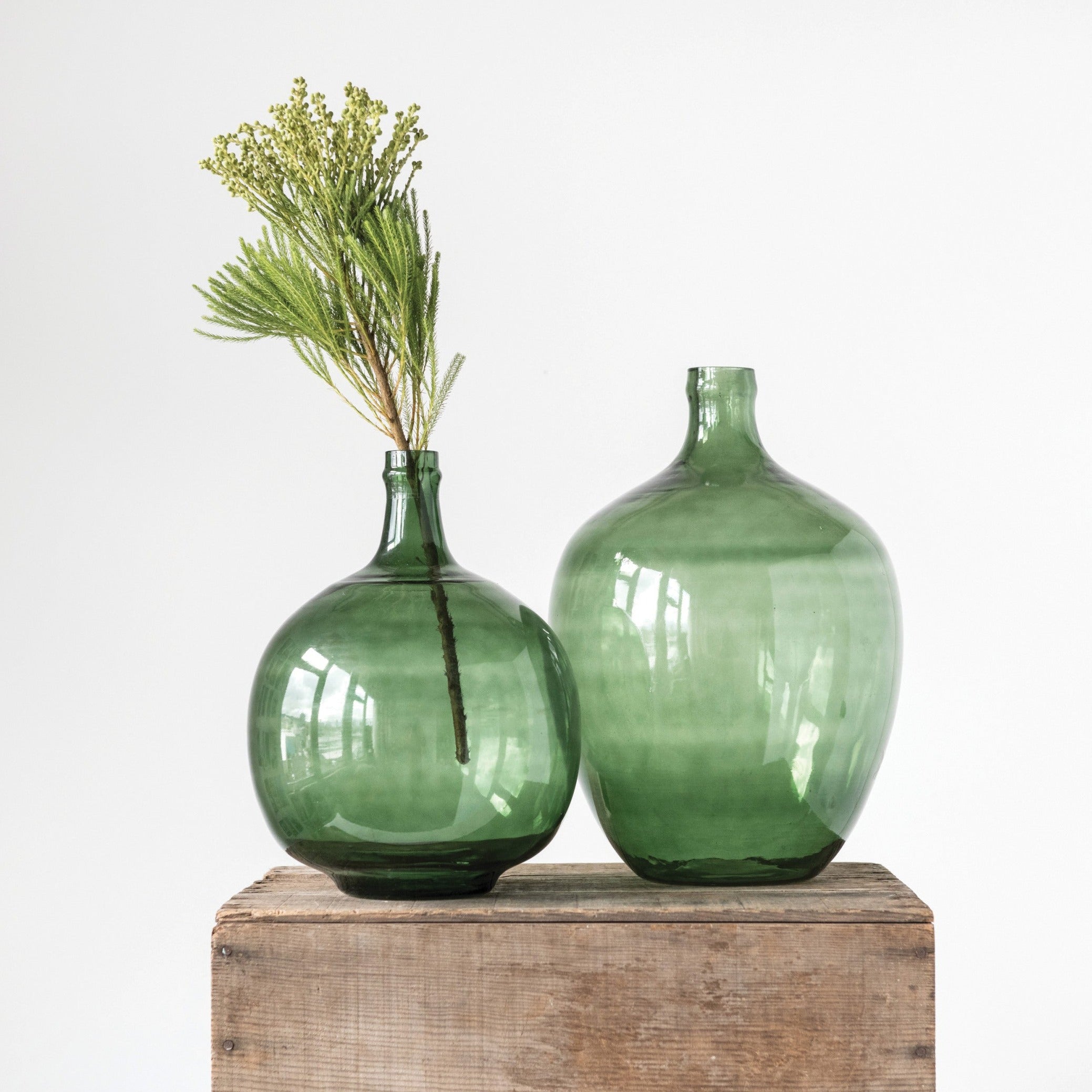 Round Green Glass Vintage-inspired Bottle*