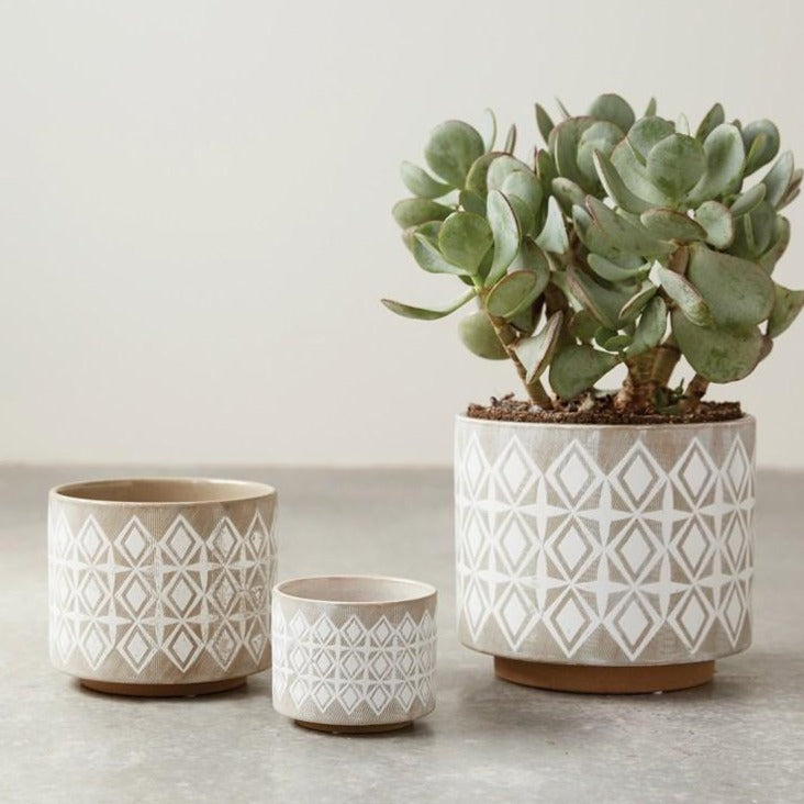 Medium Patterned White Planter