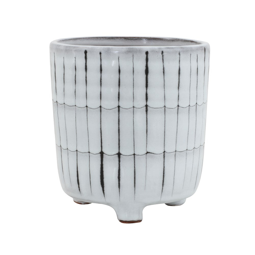 White and Black Textured Footed Planter